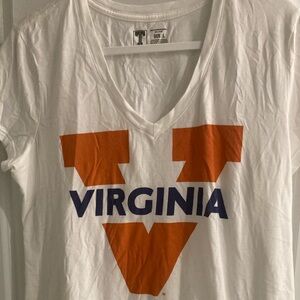 Virginia V-Neck Short Sleeve Tee - White with Orange & Navy